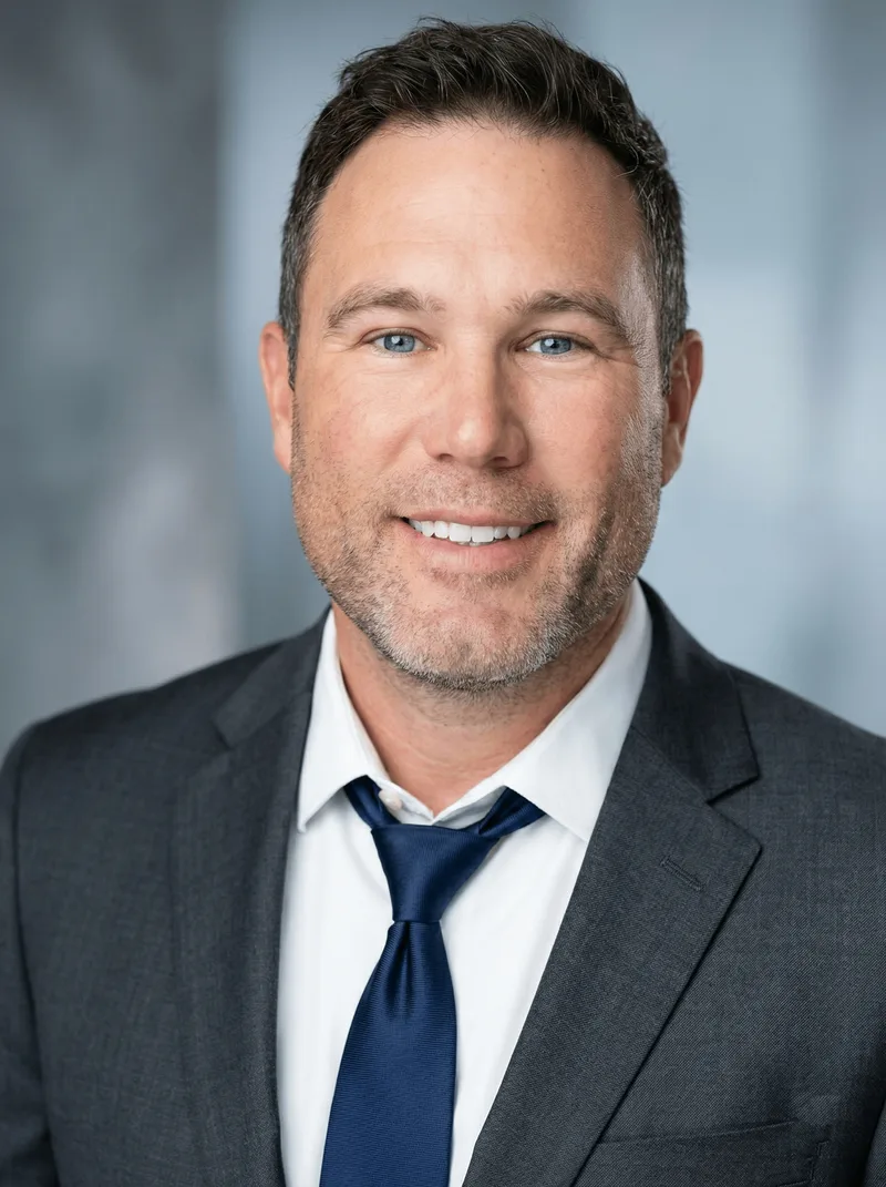 Studio portrait of Rhett Crites in a gray suit jacket and navy tie.
